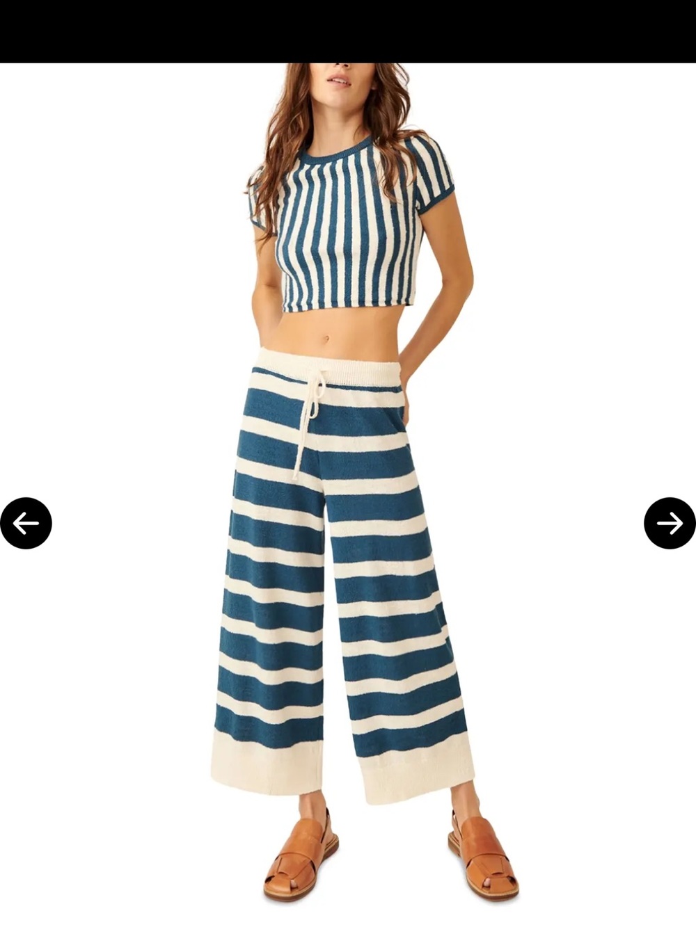Free People RobertsNavy and Cream Striped Knit Two-Piece Set